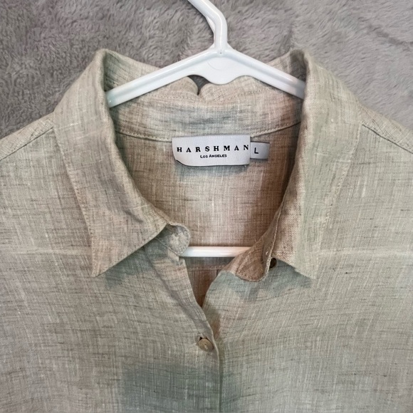 Harshman 100% Linen Tan Oatmeal Button Down Maxi Dress Size Large Collared - Picture 2 of 16